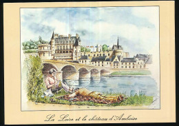 CPSM / CPM 10.5 X 15 Indre Et Loire  La Loire Et Le Château D'AMBOISE  Dessin De Michel Perreard - Amboise