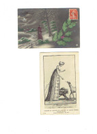 Lot 2 Cpa - Mode Histoire Du Costume Illustration Femme élégante Robe Chapeau Chien Apporte Courrier LE MESSAGER Fidèle - Moda