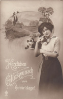 Geburtstag-Wünsche Dame Und Landschaft Feldpgl1915 #E7431 - Geburtstag