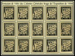 N° 1/14, La Série Complète S/bristol, Tirage De 1900 + 50c Noir Non-émis En Colonies Générales, TB, Rare - Other & Unclassified