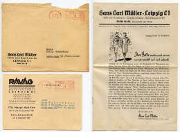 Germany 1939 3pf. Meter Cover & Postcard W/ Fur Catalog; Leipzig - Hans Carl Müller, Felle Und Rauchwaren & RAVAG - Frankeermachines (EMA)