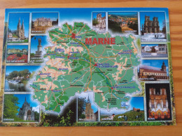 51 - LA MARNE - Carte Géographique- Contour Du Departement  Avec Multivues - Landkaarten