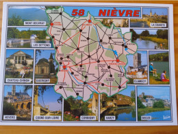 58 - NIEVRE - Carte Géographique- Contour Du Departement  Avec Multivues - Mapas