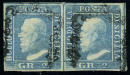 Oblitéré N° 20, 2gr Bleu, Paire Hor., Planche II, Position 64-65, Sassone 7, Signé Diéna - Sonstige & Ohne Zuordnung