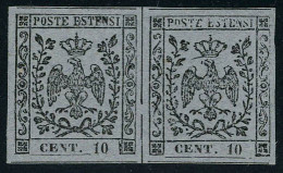 Neuf Avec Charnière N° 4, 10c Gris Violet, Paire Horizontale, Superbe, Signée Fiecchi, Sassone BG 4 : 240€ - Sonstige & Ohne Zuordnung