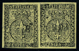 Oblitéré N° 1, 5c Jaune, Paire Hor. Superbe Signé Fiécchi, Sassone 1 : 500 € - Other & Unclassified