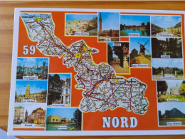 59 - NORD - Carte Géographique- Contour Du Departement  Avec Multivues - Carte Geografiche