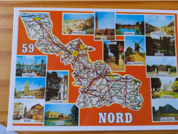 59 - NORD - Carte Géographique- Contour Du Departement  Avec Multivues - Maps