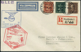 Lettre Zeppelin 3è SAF 1933, LR De Stockholm 26.6.33, Cachet Illustré Berlin-Friedrichshafen, Au Verso Càd De Transit Be - Autres & Non Classés