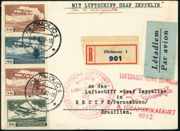 Lettre ZEPPELIN 8ème S.A.F 1932. LR D'Olomouc (7.X.32) Pour Recife-Pernambuco (Brésil). Arrivée Le 13.X.32. T.B. - Sonstige & Ohne Zuordnung