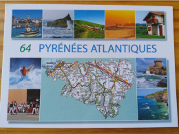 64 - PYRENEES ATLANTIQUES - Carte Géographique- Contour Du Departement  Avec Multivues - Carte Geografiche