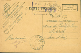 CP Vendue 0,10 Bureau Poste Cachet Par Avion Tananarive à Paris Cachet Taxe Perçue + Manuscrit 10F5 CAD 1945 - Luchtpost