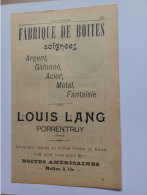 Ancienne Publicité Horlogerie LOUIS LANG PORRENTRUY Suisse 1914 - Suisse