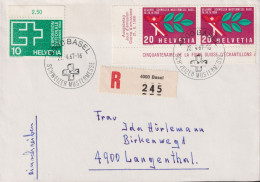 1967 Schweiz R-Brief, Zum: 402+440, Mi: 782+834, ⵙ 4000 BASEL, SCHWEIZER MUSREMESSE - Cartas & Documentos