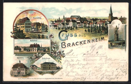 Lithographie Brackenheim, Bahnhof, Schloss, Rathaus, Schulhaus, Ortsansicht  - Autres & Non Classés