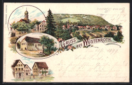 Lithographie Wüstenrot, Gasthaus Zum Adler, Chausseehaus, Pension Löwe  - Autres & Non Classés