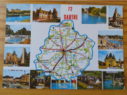 72 - LA SARTHE - Carte Géographique- Contour Du Departement  Avec Multivues - Cartes Géographiques