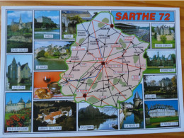 72 - LA SARTHE - Carte Géographique- Contour Du Departement  Avec Multivues - Landkarten