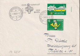 1959 Schweiz Brief, Zum: 314+344, Mi: 586+669, ⵙ SCHWEIZ. AUTOMOBIL-POSTBUREAU, Flagge: Eidg. Turnfest Basel - Lettres & Documents