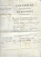 VP/ 02                 Département De Charente -ordonnance Du Roi Du 3 Aout 1815  -  Certificat Provisoire De Réforme - Decreti & Leggi