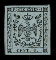 Antichi Stati Italiani - Modena - 1852 - Prove - 5 Cent (P22 - Celeste Chiaro) - Nuovo Senza Gomma - G. Bolaffi (320) - Sonstige & Ohne Zuordnung
