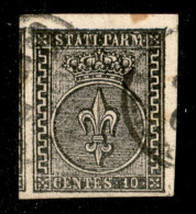 Antichi Stati Italiani - Parma - 1852 - 10 Cent (2 - Nero Intenso) Usato - Angolo Di Foglio Con Vicino A Sinistra - Otros & Sin Clasificación