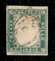 Antichi Stati Italiani - Sardegna - 1855 - 5 Cent (13d - Verde Smeraldo) Usato - Diena (800) - Andere & Zonder Classificatie