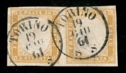 Antichi Stati Italiani - Sardegna - 1861 - 80 Cent Giallo Arancio (17C) - Coppia Orizzontale Usata A Torino 19.6.61 - Ot - Autres & Non Classés