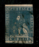 Antichi Stati Italiani - Toscana - 1857 - 6 Crazie Azzurro Cupo (15b) Con Nitido Decalco (da Stampa Oleosa) - Corto In V - Autres & Non Classés