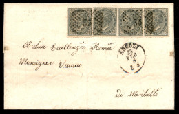 Regno - Vittorio Emanuele II - Lettera Affrancata Con Quattro 5 Cent V. Emanuele II (T16) Da Ascoli Per Montalto Del 23. - Autres & Non Classés