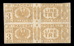 Regno - Pacchi Postali - 1927 - Coppia Del 3 Lire (32d) Non Dentellata - Gomma Integra - G. Bolaffi - Autres & Non Classés