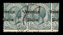 Occupazioni I Guerra Mondiale - Venezia Giulia - 1918 - 5 Cent (21 Varietà Ead) - Coppia Orizzontale Usata - Soprastampa - Other & Unclassified