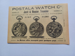 Ancienne Publicité Horlogerie JACOT ET MONNIER POSTALA WAT TRAMELAN  Suisse 1914 - Zwitserland