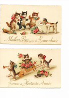 Lot De 4 Mignonettes "Bonne Et Heureuse Année" Sur Le Thème Des Chats. BE. Format 11 X 7 Cm. - Gatti