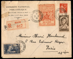 Europa - Francia - 1936 (31 Maggio/1 Giugno) - Beaune - Congresso Nazionale Filatelico - Raccomandata Per Parigi - Other & Unclassified