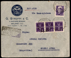 Aerogrammi - Regno D'Italia - Aerogramma Affrancato Con 10 Lire Imperiale (250) + Striscia Di Tre 1 Lira Imperiale Aerea - Autres & Non Classés