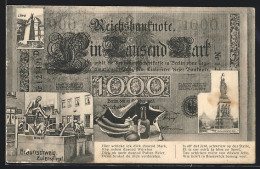 AK Braunschweig, Siegesdenkmal Und Eulenspiegelbrunnen, Ansichten Auf Geldschein  - Monedas (representaciones)