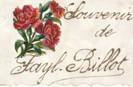 52 FAYL-BILLOT. Ecrite Encre Pailletée Et Ajout D'une Rose Sur Papier Moiré Découpe Artistique - Fayl-Billot