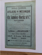 Ancienne Publicité Horlogerie CH SANDOZ-MORITZ ET CIE TAVANNES   Suisse 1914 - Svizzera