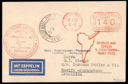 Delcampe - Zeppelin - Germania - 1932 (30 Aprile) - Zeppelin 4 Sudamerika - Affrancatura Meccanica Rossa Da Berlino A Recife/Pernam - Andere & Zonder Classificatie