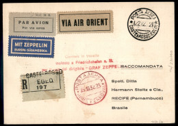 Zeppelin - Italia - 1932 (22 Dicembre) - Zeppelin - Cartolina Affrancata Con Due 3 Lire Dante Soprastampato (A10) Da Cas - Other & Unclassified