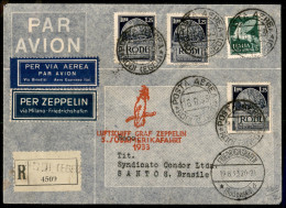 Zeppelin - Italia - 1933 (16 Ottobre) - Zeppelin 5° Sud. 1933 - Aerogramma Da Rodi (Egeo) Per Santos - Longhi 787 - Other & Unclassified