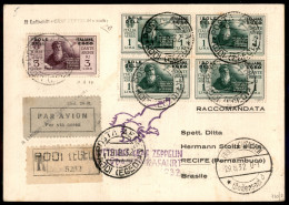 Zeppelin - Italia - 1932 (agosto) - Zeppelin 5 Sudamerika - Cartoncino Raccomandato Da Rodi (Egeo) Per Recife/Pernambuco - Autres & Non Classés
