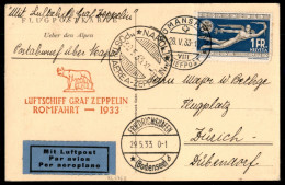 Zeppelin - Svizzera - 1933 (28 Maggio) - Zepelin Romfahrt - Longhi 254 -cartolina Da Romanshorn PerZurigo - Other & Unclassified