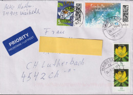 2023 Brief, Priority / Luftpost, Mischfrankatur: Blumen U. Friedvolle Weihnachten, ⵙ WAIBSTADT - Covers & Documents