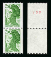 FRANCE - LIBERTE 2.00 - YT 2487 Et 2487a ** - TIMBRES DE ROULETTE EN PAIRE AVEC NUMERO ROUGE NEUFS ** - 1982-1990 Vrijheid Van Gandon