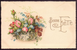 CPA " Panier De Roses Et Myosotis " Bonne Fête - Other & Unclassified