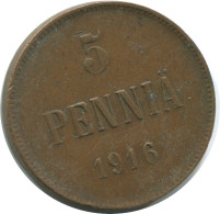 5 PENNIA 1916 FINNLAND FINLAND Münze RUSSLAND RUSSIA EMPIRE #AB249.5.D.A - Finlande