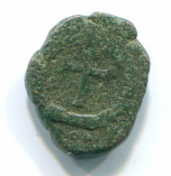 Authentic Original Ancient BYZANTINE EMPERE CHRISTIAN CROSS Coin #ANC12754.6.U.A - Bizantine