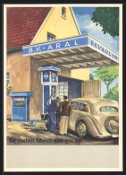 Künstler-AK Sign. Fritz Erbe: Auto An Der B.V.-Aral Tankstelle  - Sonstige & Ohne Zuordnung